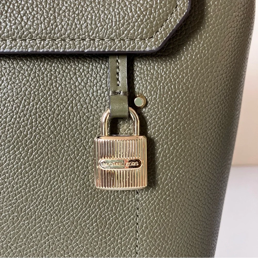 Michael Kors Hayes Medium Leather Backpack in Olive Green